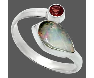 Ethiopian Opal Rough and Garnet Ring size-10 SDR244642 R-1205, 7x12 mm