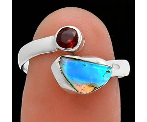 Ethiopian Opal Rough and Garnet Ring size-7 SDR244643 R-1205, 6x9 mm