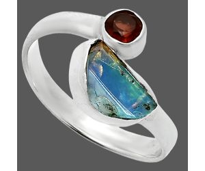 Ethiopian Opal Rough and Garnet Ring size-7 SDR244643 R-1205, 6x9 mm