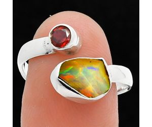 Ethiopian Opal Rough and Garnet Ring size-8.5 SDR244644 R-1205, 7x9 mm