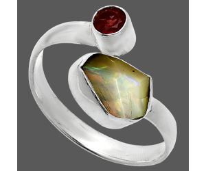 Ethiopian Opal Rough and Garnet Ring size-8.5 SDR244644 R-1205, 7x9 mm