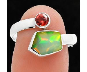 Ethiopian Opal Rough and Garnet Ring size-8.5 SDR244645 R-1205, 7x9 mm