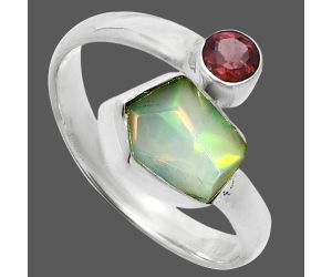 Ethiopian Opal Rough and Garnet Ring size-8.5 SDR244645 R-1205, 7x9 mm