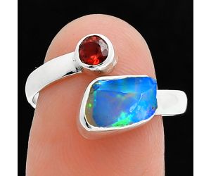 Ethiopian Opal Rough and Garnet Ring size-8 SDR244646 R-1205, 7x10 mm