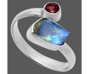 Ethiopian Opal Rough and Garnet Ring size-8 SDR244646 R-1205, 7x10 mm