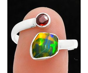 Ethiopian Opal Rough and Garnet Ring size-9 SDR244647 R-1205, 8x10 mm