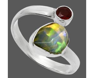 Ethiopian Opal Rough and Garnet Ring size-9 SDR244647 R-1205, 8x10 mm