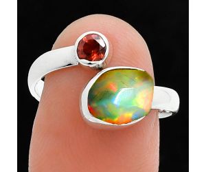 Ethiopian Opal Rough and Garnet Ring size-8.5 SDR244648 R-1205, 7x9 mm