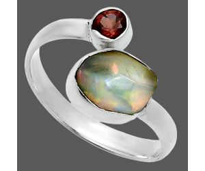 Ethiopian Opal Rough and Garnet Ring size-8.5 SDR244648 R-1205, 7x9 mm