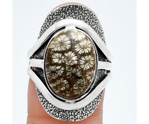 Flower Fossil Coral Ring size-8 SDR244660 R-1402, 11x15 mm