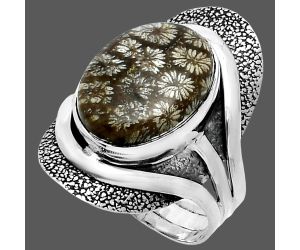 Flower Fossil Coral Ring size-8 SDR244660 R-1402, 11x15 mm