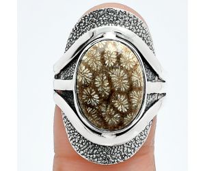 Flower Fossil Coral Ring size-8 SDR244670 R-1402, 11x15 mm