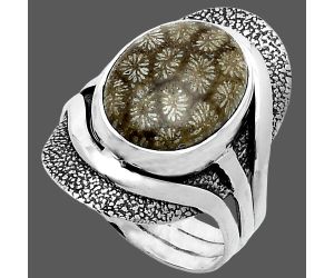 Flower Fossil Coral Ring size-8 SDR244670 R-1402, 11x15 mm