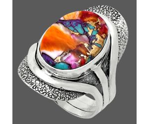 Kingman Orange Dahlia Turquoise Ring size-7.5 SDR244708 R-1402, 11x16 mm