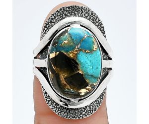 Shell In Black Blue Turquoise Ring size-7.5 SDR244710 R-1402, 12x16 mm