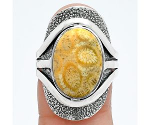 Flower Fossil Coral Ring size-8 SDR244719 R-1402, 11x16 mm