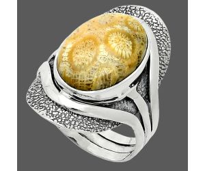 Flower Fossil Coral Ring size-8 SDR244719 R-1402, 11x16 mm