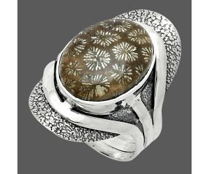 Flower Fossil Coral Ring size-7 SDR244726 R-1402, 12x15 mm