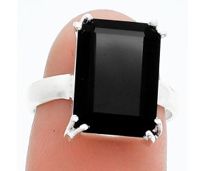 Faceted Black Onyx Ring size-7 SDR244838 R-1020, 10x14 mm