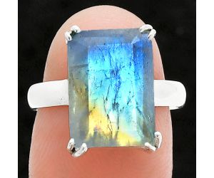 Faceted Rainbow Moonstone Ring size-7 SDR244839 R-1020, 10x14 mm