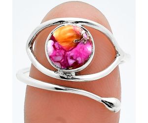 Adjustable Eye - Kingman Orange Dahlia Turquoise Ring size-8 SDR244860 R-1254, 8x8 mm