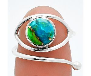 Adjustable Eye - Blue Turquoise In Green Mohave Ring size-7 SDR244870 R-1254, 8x8 mm