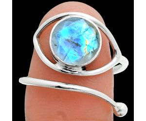 Adjustable Eye - Faceted Rainbow Moonstone Ring size-8 SDR244911 R-1254, 8x8 mm