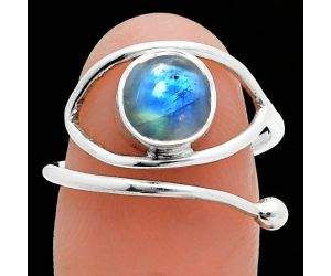 Adjustable Eye - Rainbow Moonstone Ring size-7.5 SDR244914 R-1254, 8x8 mm