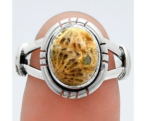 Flower Fossil Coral Ring size-7 SDR244922 R-1533, 8x10 mm