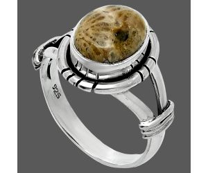 Flower Fossil Coral Ring size-7 SDR244922 R-1533, 8x10 mm