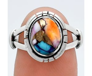 Kingman Orange Dahlia Turquoise Ring size-7 SDR244926 R-1533, 8x10 mm