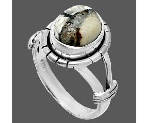 Authentic White Buffalo Turquoise Nevada Ring size-7 SDR244945 R-1533, 8x10 mm