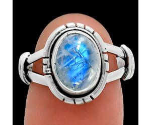 Rainbow Moonstone Ring size-7.5 SDR244950 R-1533, 8x10 mm