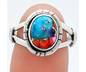 Kingman Orange Dahlia Turquoise Ring size-7.5 SDR244980 R-1533, 8x10 mm