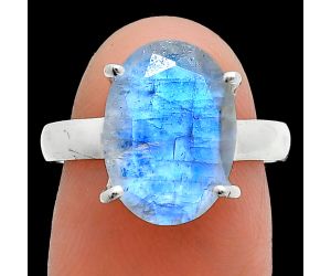 Faceted Rainbow Moonstone Ring size-7 SDR244988 R-1019, 10x14 mm