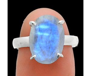 Faceted Rainbow Moonstone Ring size-7 SDR244990 R-1019, 10x14 mm