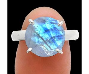 Faceted Rainbow Moonstone Ring size-9 SDR244992 R-1019, 12x12 mm