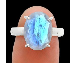 Faceted Rainbow Moonstone Ring size-8 SDR245002 R-1019, 10x14 mm