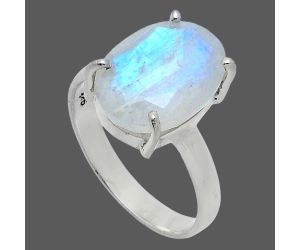 Faceted Rainbow Moonstone Ring size-8 SDR245002 R-1019, 10x14 mm