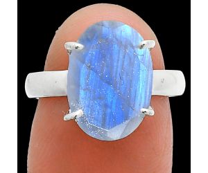 Faceted Rainbow Moonstone Ring size-7 SDR245004 R-1019, 10x14 mm