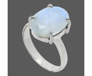 Faceted Rainbow Moonstone Ring size-7 SDR245004 R-1019, 10x14 mm