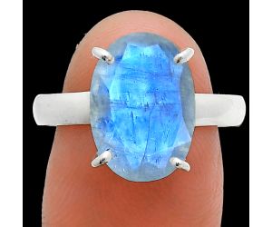 Faceted Rainbow Moonstone Ring size-9 SDR245006 R-1019, 10x14 mm