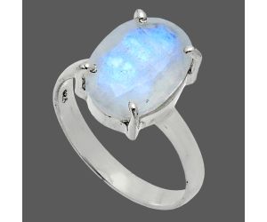 Faceted Rainbow Moonstone Ring size-9 SDR245006 R-1019, 10x14 mm