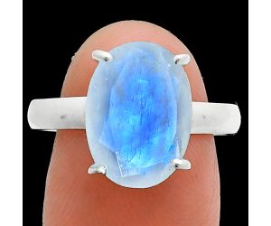 Faceted Rainbow Moonstone Ring size-9 SDR245007 R-1019, 10x14 mm