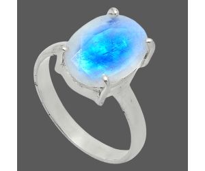 Faceted Rainbow Moonstone Ring size-9 SDR245007 R-1019, 10x14 mm