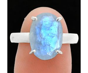 Faceted Rainbow Moonstone Ring size-9 SDR245009 R-1019, 10x14 mm