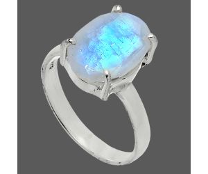 Faceted Rainbow Moonstone Ring size-9 SDR245009 R-1019, 10x14 mm