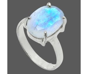 Faceted Rainbow Moonstone Ring size-8 SDR245012 R-1019, 10x14 mm