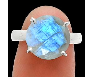 Faceted Rainbow Moonstone Ring size-8 SDR245016 R-1019, 12x12 mm