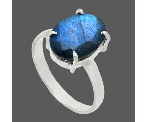 Faceted Blue Labradorite Ring size-10 SDR245019 R-1019, 10x14 mm